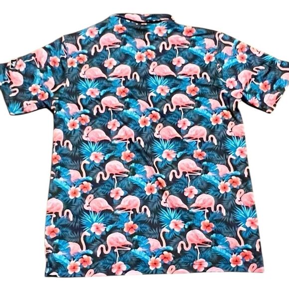 Waggle Golf Polo Flamingo print 🦩 Hawaiian tropical size large - Picture 2 of 5